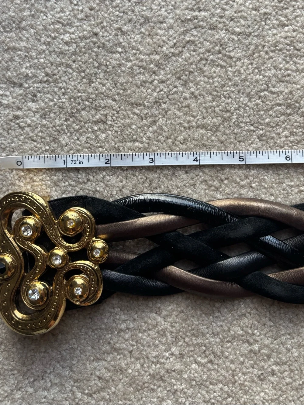 Emanuel Ungaro Braided Black and Brown Belt with Decorative Gold Buckle